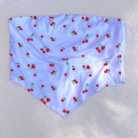 Cherry Girl Summer Soft Cherry Print Bandana Tube Top w/ Built-In Shelf Bra / M - Picture 1 of 5
